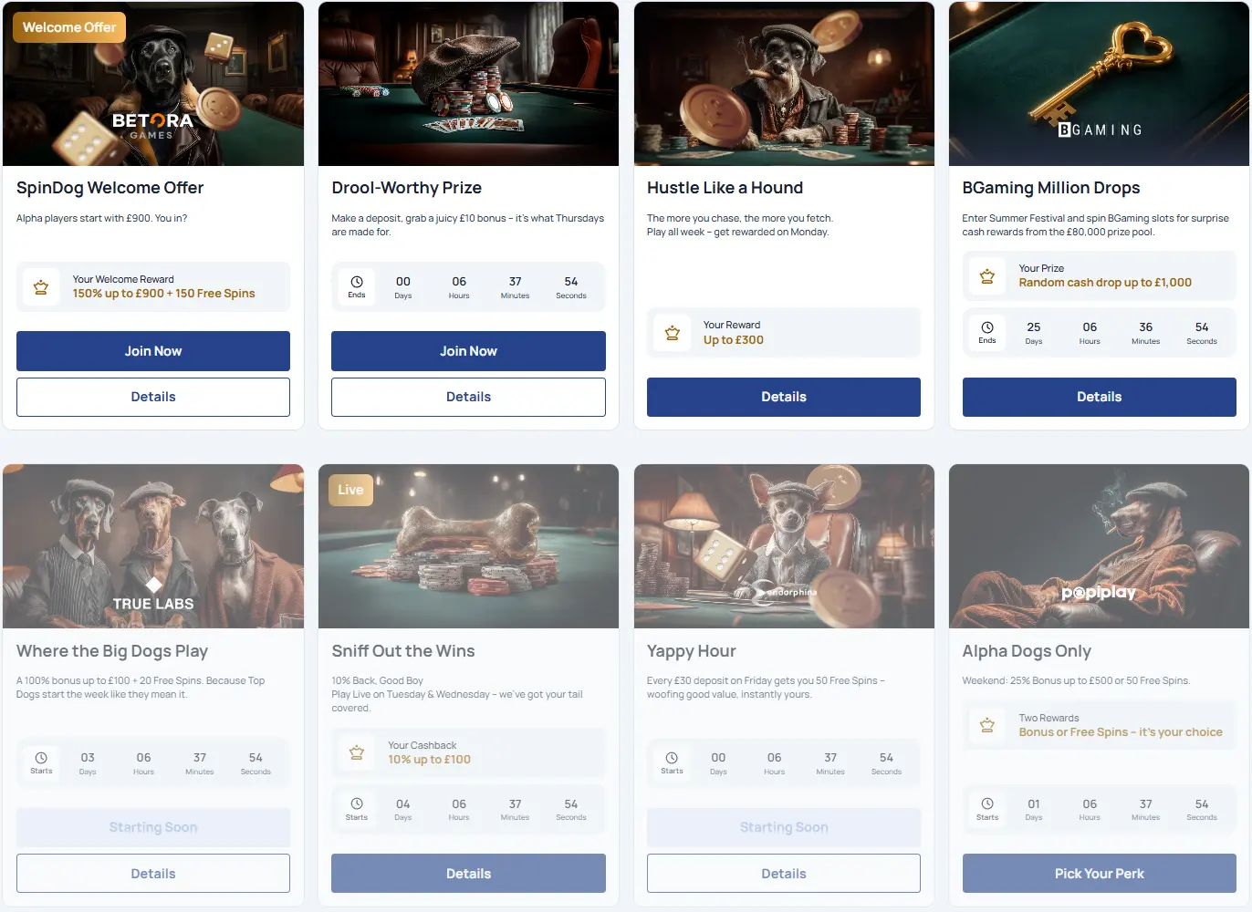 Spindog Casino promotions — welcome bonus, free spins, reloads, cashback and tournaments